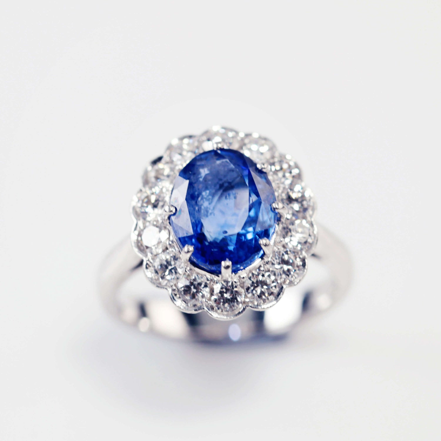 Sapphire And Diamond Cluster Ring