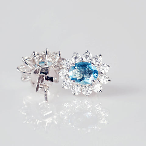 Aquamarine And Diamond Cluster Earrings