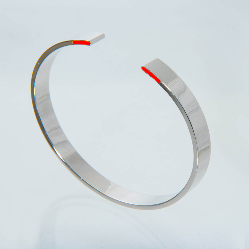 Sterling Silver and Red Enamel Men's "Backshot' Bangle