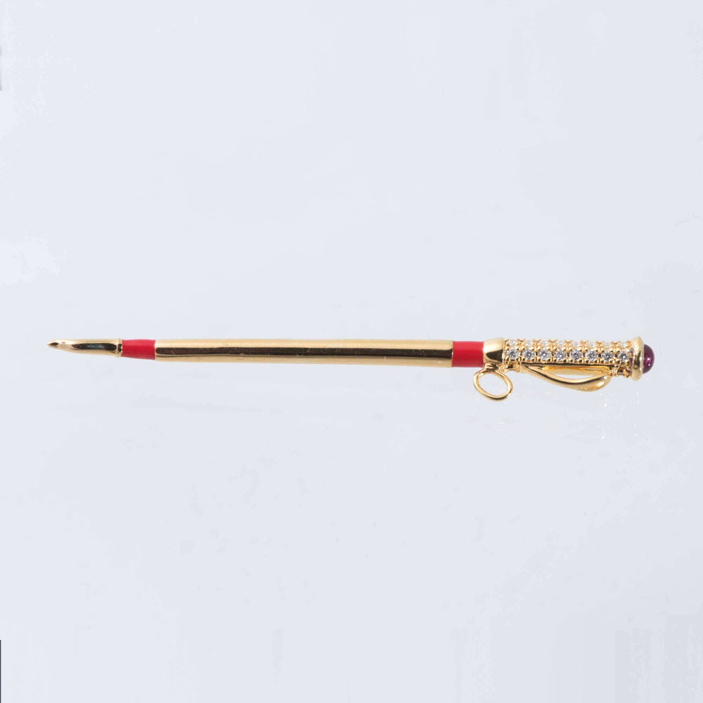 Sterling Silver And 18ct gold Whip 'Patron' Pendant With Ruby, Diamond And Enamel Handle