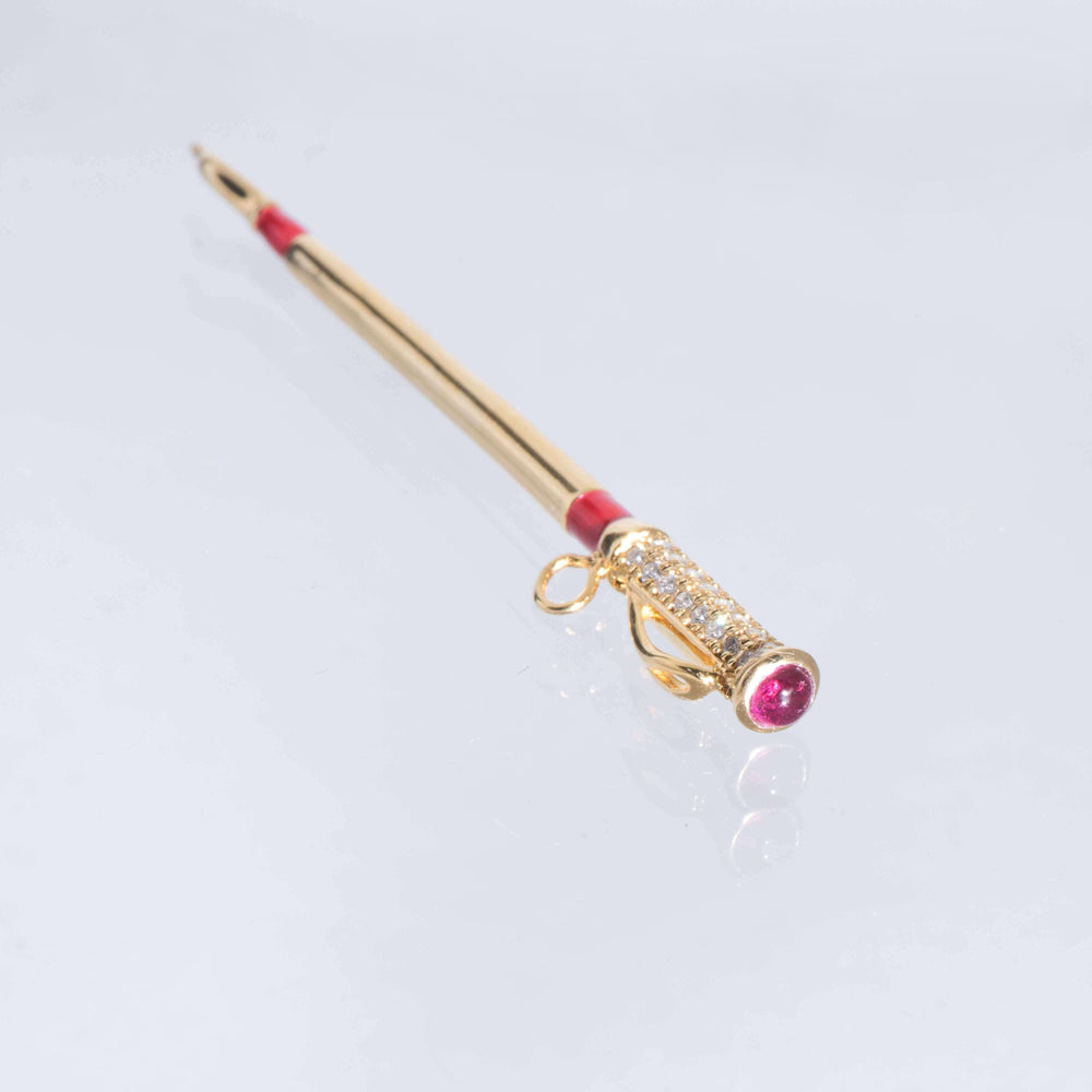 Sterling Silver And 18ct gold Whip 'Patron' Pendant With Ruby, Diamond And Enamel Handle