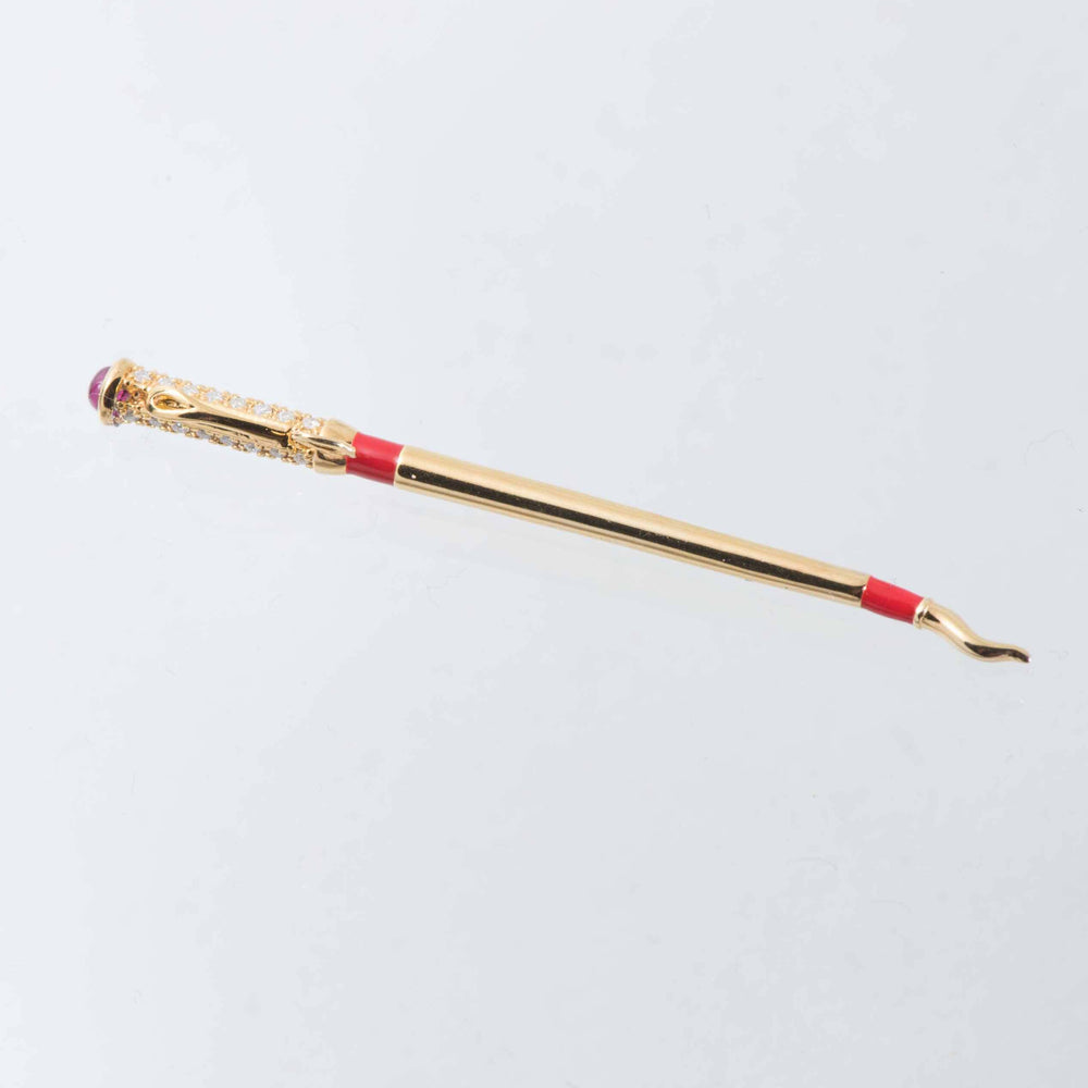 Sterling Silver And 18ct gold Whip 'Patron' Pendant With Ruby, Diamond And Enamel Handle