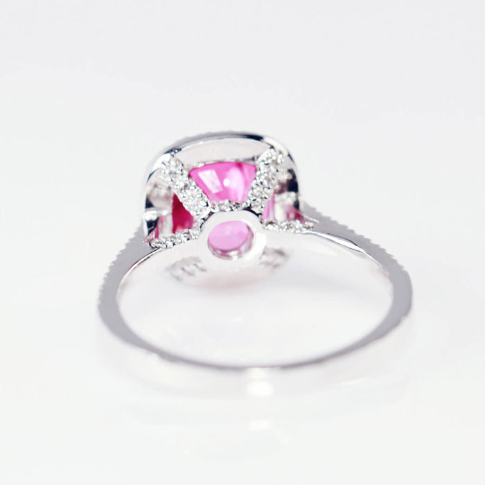 Cushion Pink Sapphire And Diamond Cluster  Ring