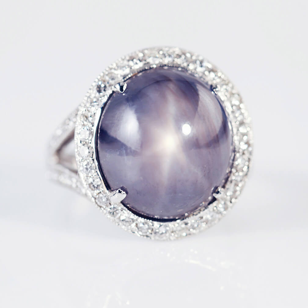 Star Sapphire And Diamond Ring