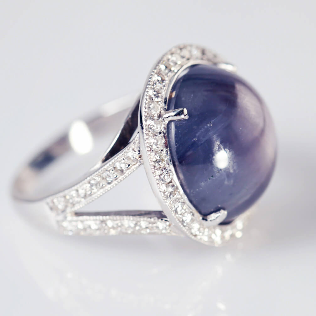 Star Sapphire And Diamond Ring