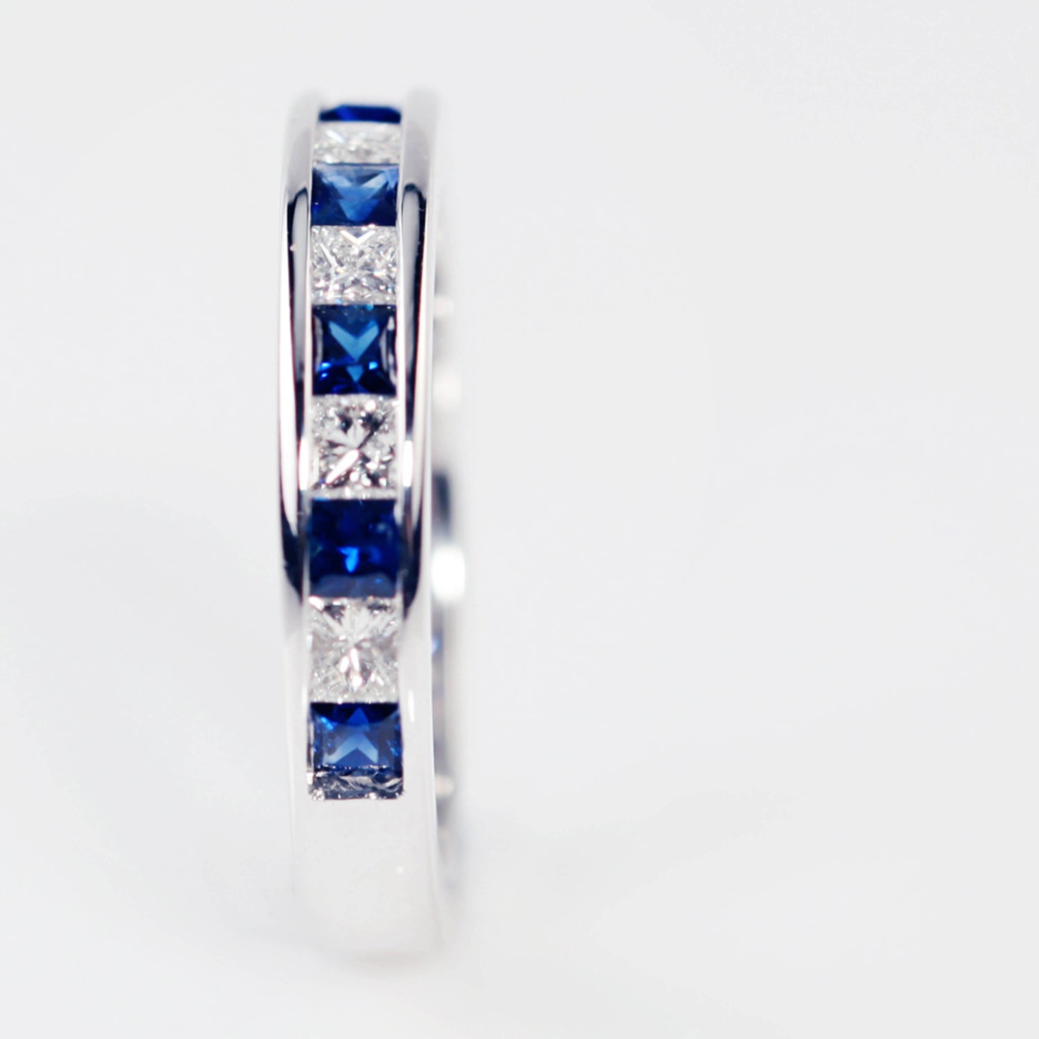 Princess Cut Diamond And Sapphire Eternity Ring