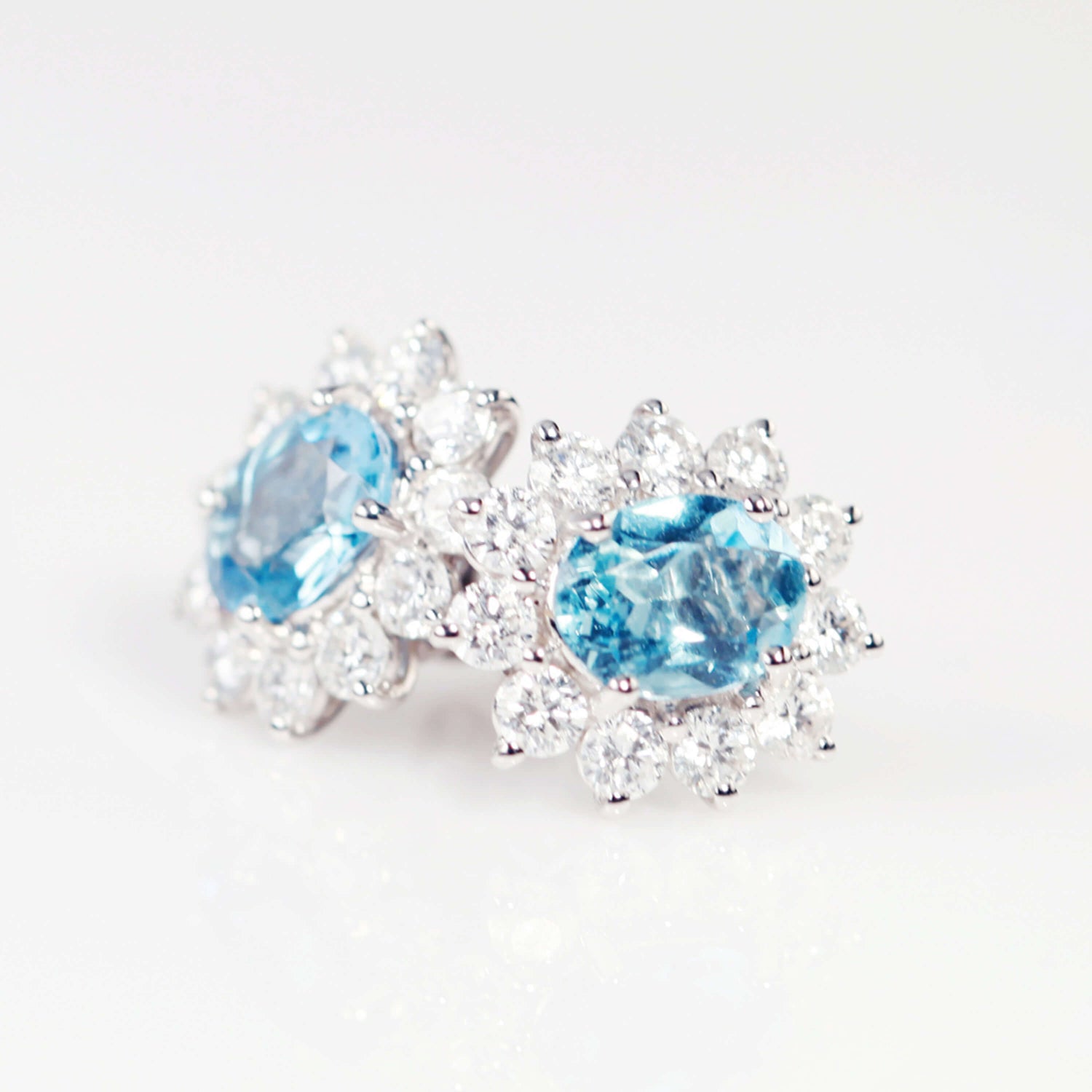 Aquamarine And Diamond Cluster Earrings