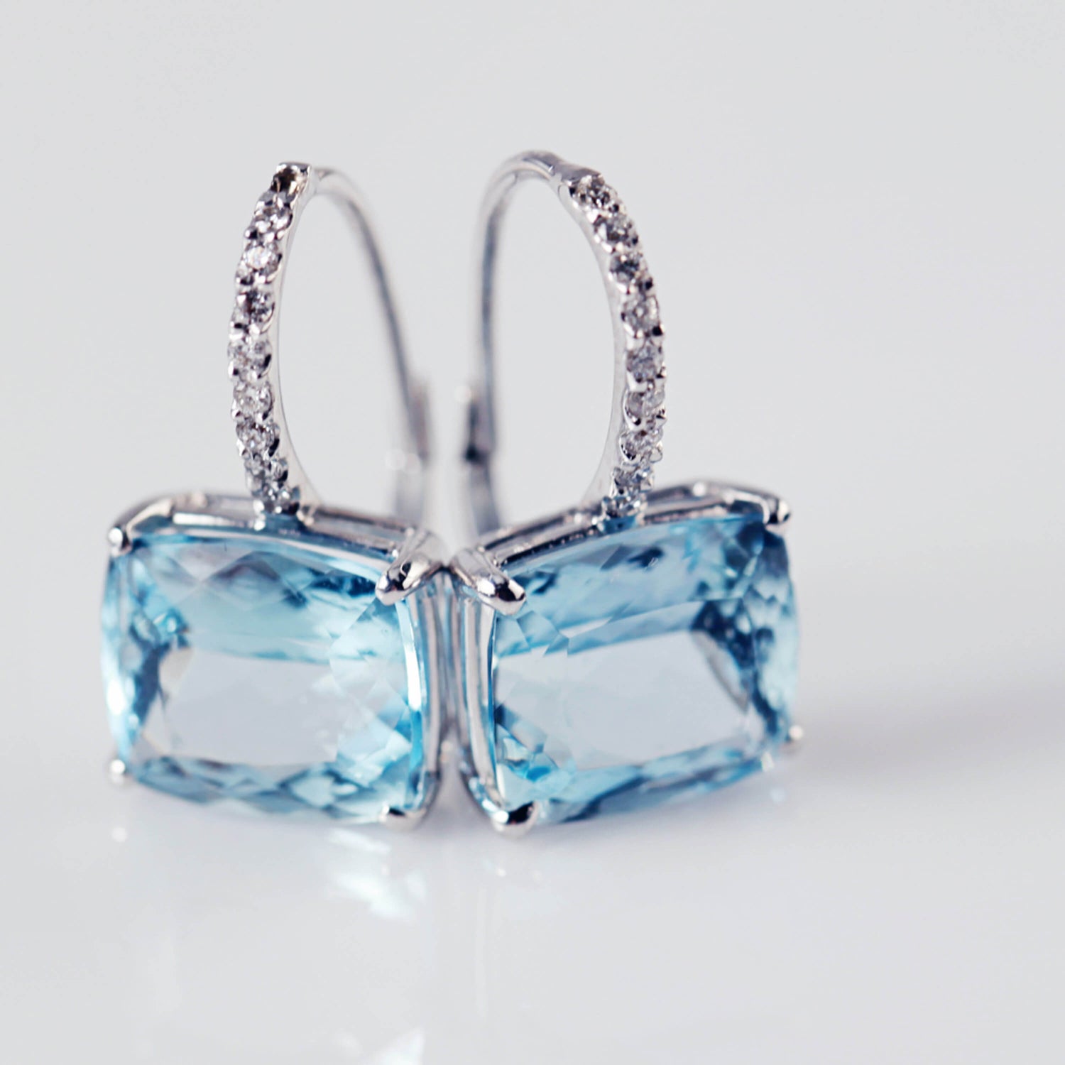 Aquamarine And Diamond Drop Earrings