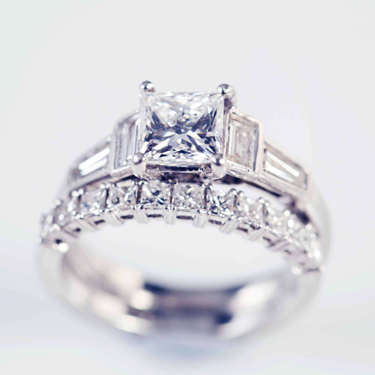 Princess Cut Diamond Ring With Baguette Diamond Shoulders