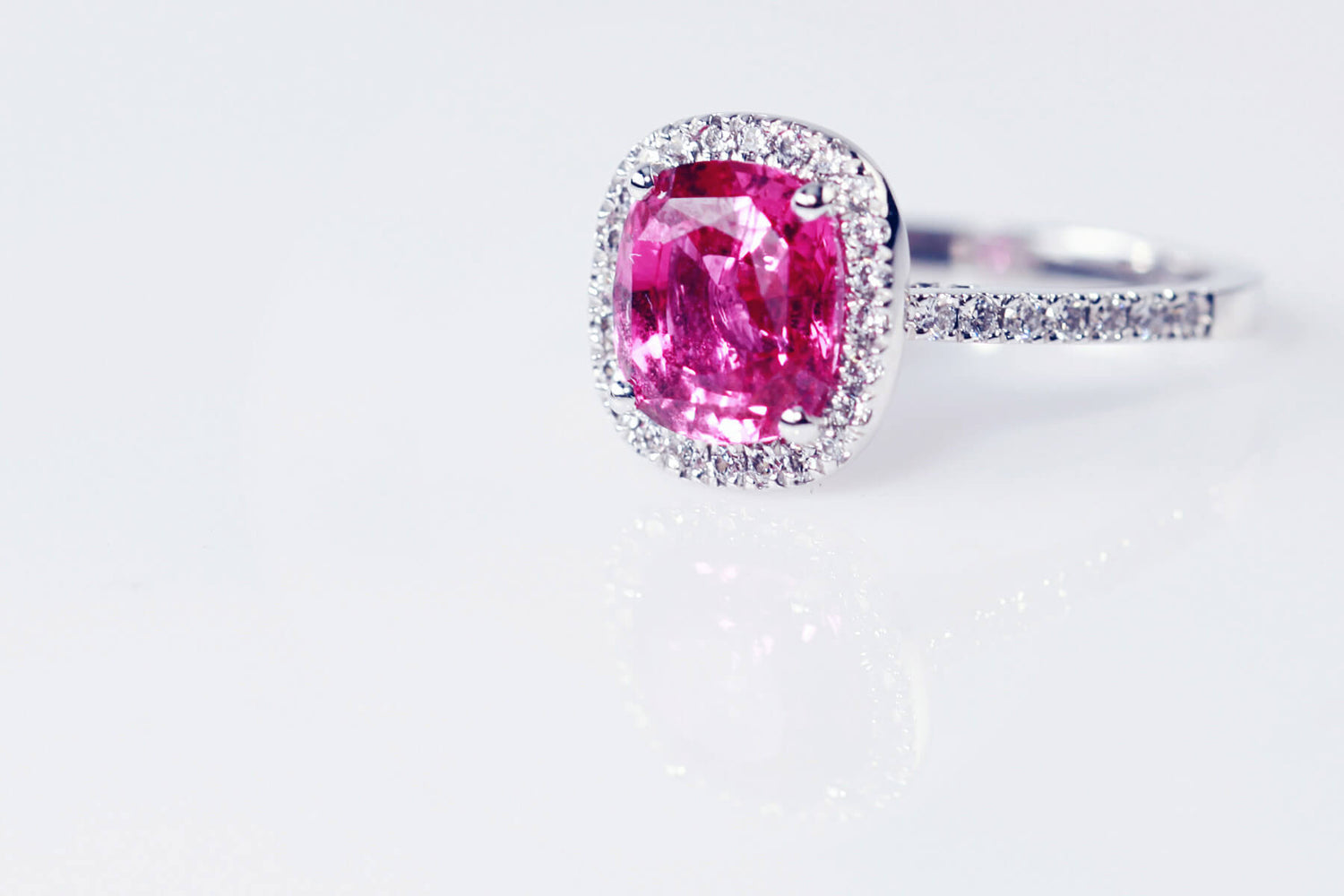 Cushion Pink Sapphire And Diamond Cluster  Ring