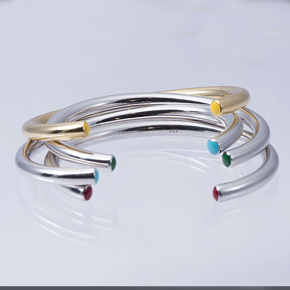 Sterling Silver and 18ct Gold Enamel Stacking Bangle